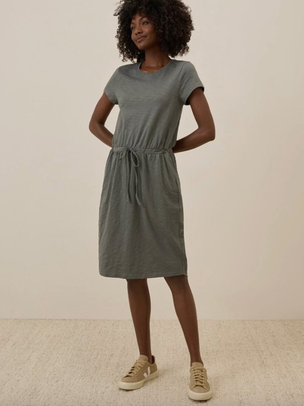 Pact Organic Relaxed Slub Weekend Dress Large Castor Green